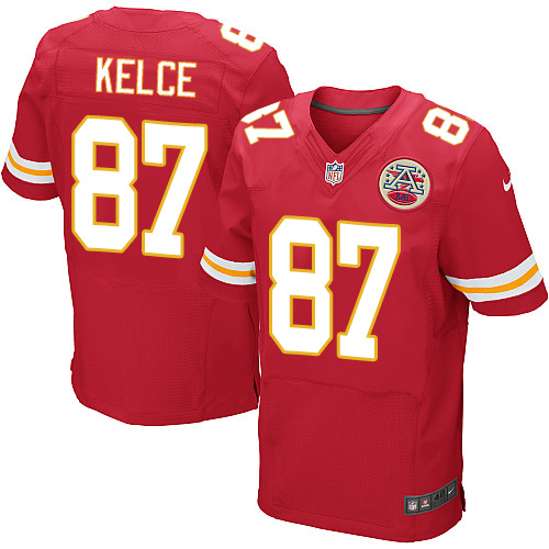 Men's Elite Travis Kelce Nike Jersey Red Home - #87 NFL Kansas City Chiefs